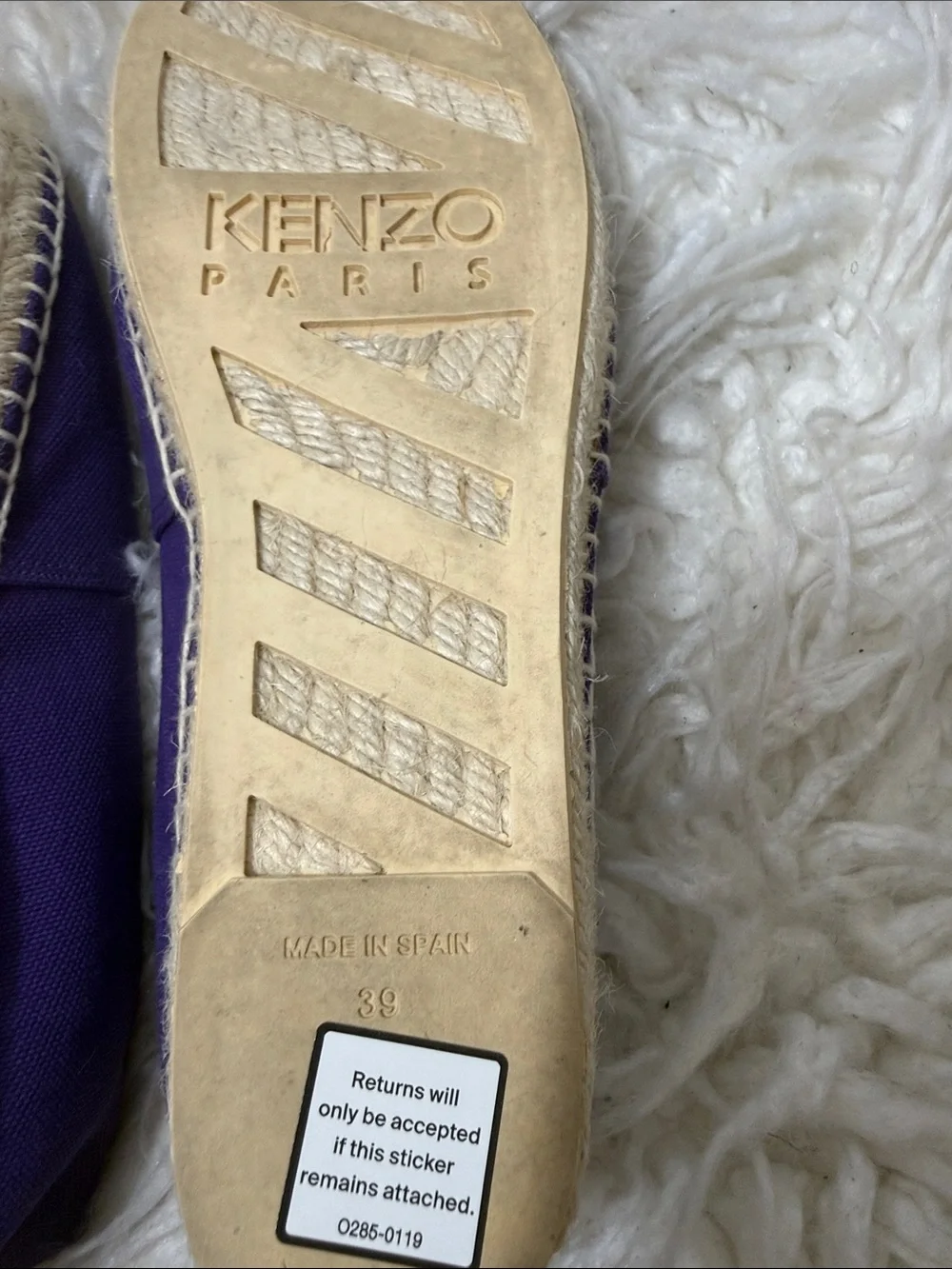 KENZO Espadrilles Purple Tiger-Embroidered Espadrille Slip-Ons size 39 or 9